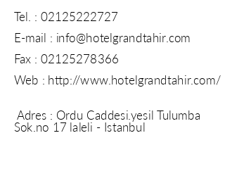 Hotel Grand Tahir iletiim bilgileri